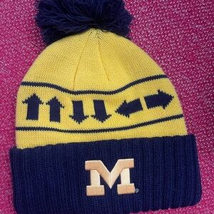 Woman’s Michigan Yellow and Blue Knit Pom-Pom Beanie